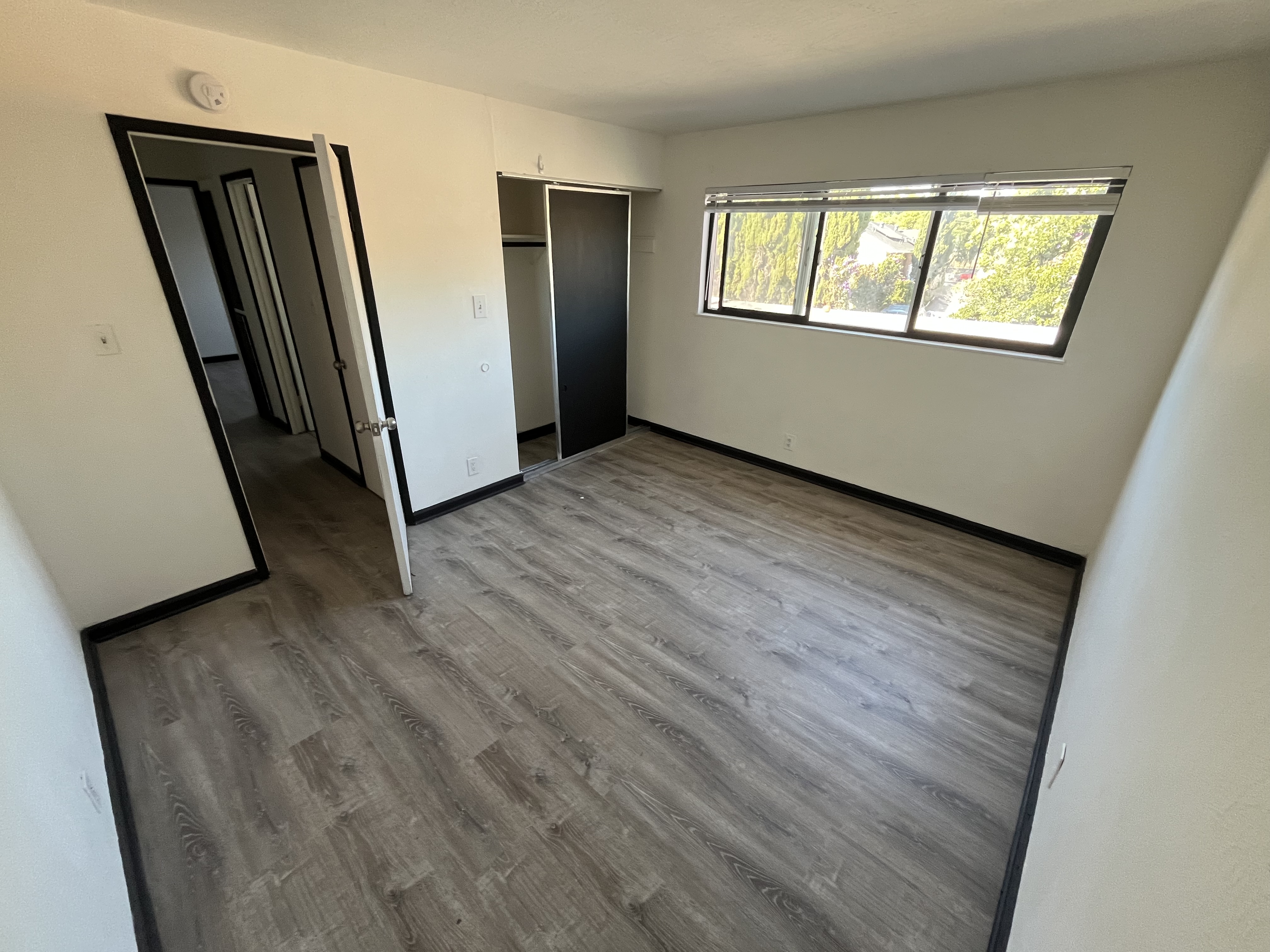Vinyl plank flooring installed throughout a bright room