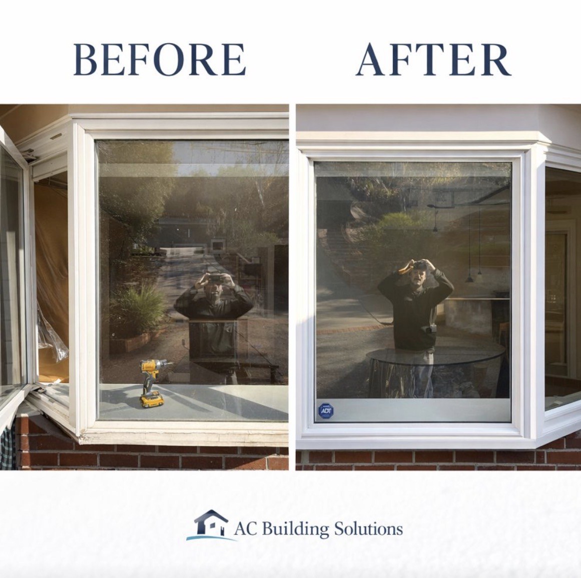 Before and after of a bay window replacement